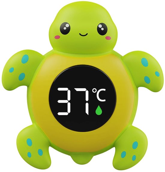 Baby Bath Thermometer Baby Safety, Digital 2-in-1 Room & Bath Water Thermometer with 3-Color Backlight & Temperature Warning, Floating Turtle Design for Infant Toddler, Auto On/Off