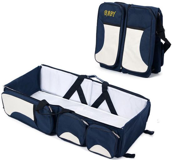 Baby bed - Luiertas - Reisbedje voor Baby’s en Kleuters - Opvouwbare Reiswieg - Reisbed met matras - Reistas - Blauw van Merkloos