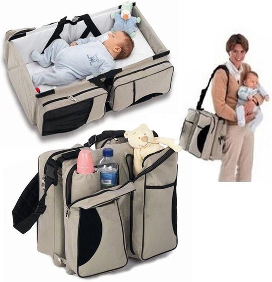 Baby bed - Luiertas - Reisbedje voor Baby’s en Kleuters - Opvouwbare Reiswieg - Reisbed met matras - Reistas - Creme van Kiddeaus