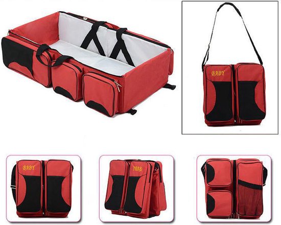 Baby bed - Luiertas - Reisbedje voor Baby’s en Kleuters - Opvouwbare Reiswieg - Reisbed met matras - Reistas - Rood van Yizhet