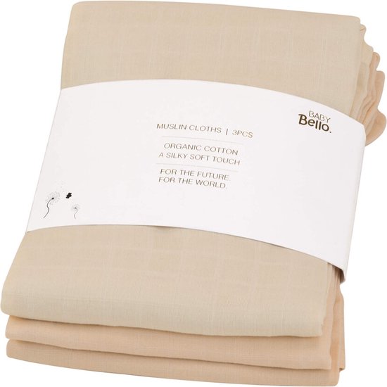 Baby Bello hydrofiele doeken set van drie 65x65 - apricot illusion / zalmroze van Baby Bello