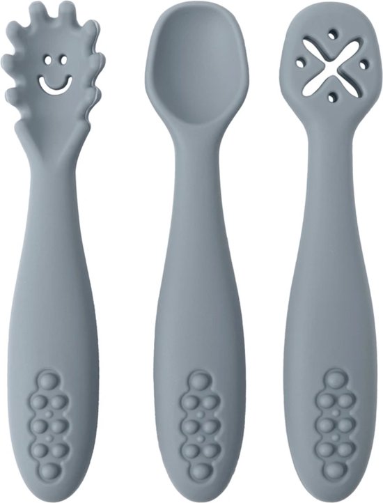 Baby Bestek Set van Siliconen - 3 stuks Bestek - Babyshower - Baby Cadeau - Bestekje - BPA vrij - Blauw van Aitje.