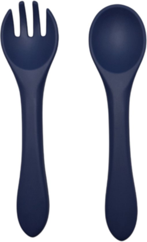 Baby bestekset - Kinderbestek - Oefenbestek - Buigzaam - Flexibel - Vork en lepel - Peuterbestek - Blauw van A3 Baby & Kids