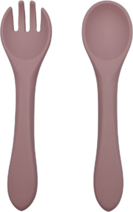 Baby bestekset - Kinderbestek - Oefenbestek - Buigzaam - Flexibel - Vork en lepel - Peuterbestek - Pale Rose van Merkloos