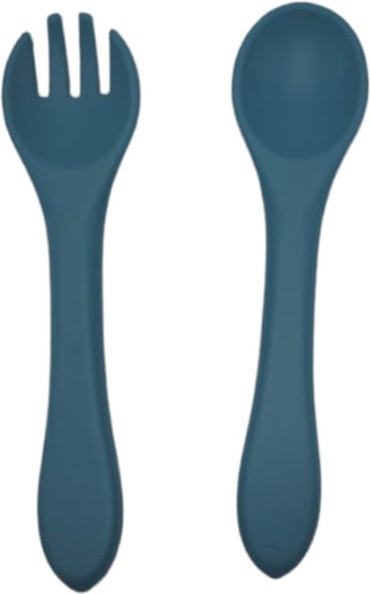 Baby bestekset - Kinderbestek - Oefenbestek - Buigzaam - Flexibel - Vork en lepel - Peuterbestek - Smokey Blauw van Silly Billyz
