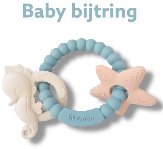 Baby - bijtring - silicoon - bpa vrij - speelgoed - tanden - blauw - bijtspeelgoed van Merkloos
