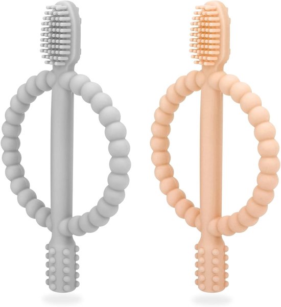 Baby Bijtringen en Tandborstels van Silicone, 2 Stuks, Zachte BPA-vrije Teething Ringen voor Baby's vanaf 3 Maanden, Perfect voor Jongens en Meisjes