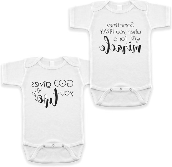 Baby Body Set - Tweeling Kleding - Zwangerschap Aankondiging - Voor Opa en Oma - 0-3 Maanden - Wit