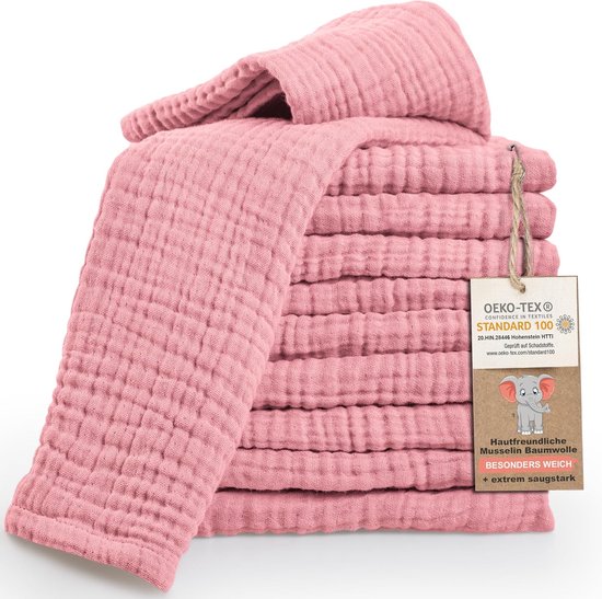 Baby Boerendoeken - Mousseline Doeken - Babyverzorging Thuis - Extra Zacht Katoen - 30x50cm 10 Stuks - Oudroze