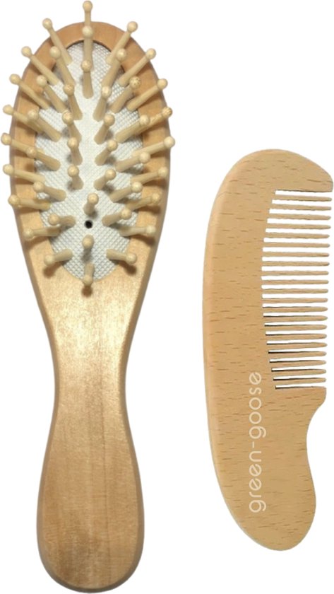 Baby Borstel - Eerste Baby Verzorginsset - Baby Kam - Baby Setje - Baby borstel en kam - Houten Baby Kam - Kraamcadeau van Jollein