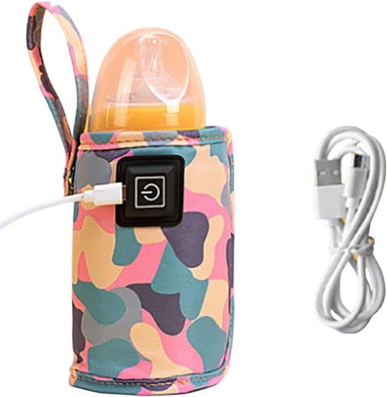 Baby Brew Bottle Warmer, USB Baby Bottle Warmer, Travel Bottle Warmer Portable Breast Milk Bottle Heaters 55-75mm for Travel Home Camouflage Pink