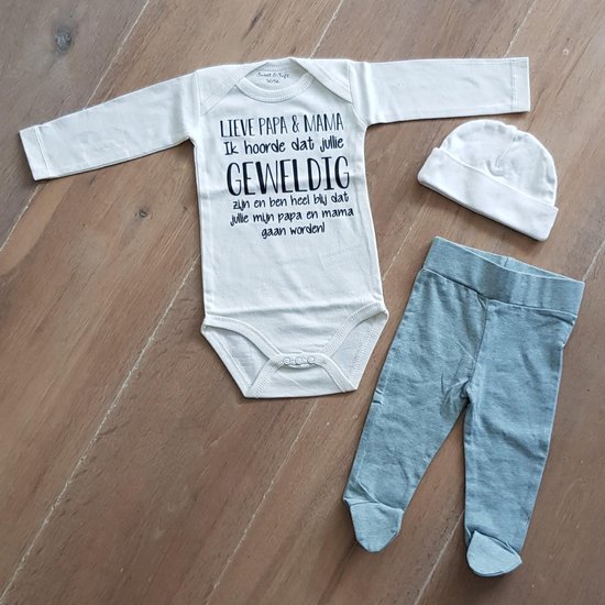 Baby cadeau geboorte met tekst aanstaande kledingset kraamcadeau pakje rompertje Lieve papa en mama hoorde dat geweldig bent en ben heel blij dat mijn gaan worden! ontmoeten! aankondiging bekendmaking zwangerschap cadeau voor de liefste aanstaande van Garpent