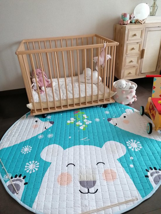 Baby cadeau jongen en meisje - Vloerkleed baby - Schattige ijsbeer - kinder Kleurtjes - Speelmat - kindertapijt - speelkleed jongens en meisjes - Blauw - Wit van Dreambee