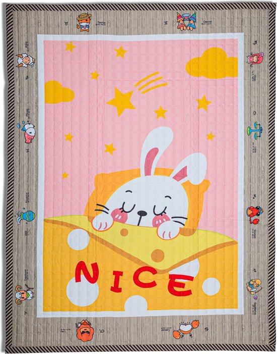 Baby cadeau meisje - Vloerkleed kinderen - Mooie Konijn - Vloerkleed groot formaat - met opbergtas - kindertapijt - speelkleed meisje - Roze - Geel van Artnivo