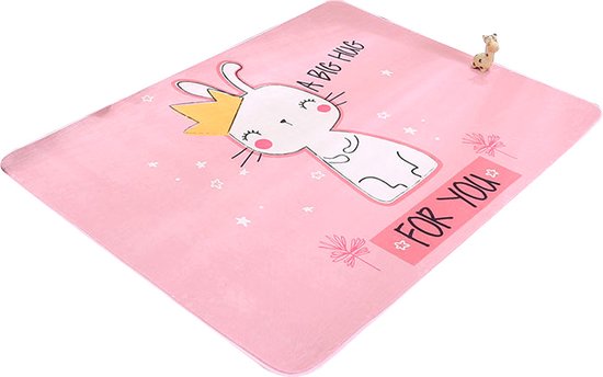 Baby cadeau meisje - Vloerkleed kinderkamer -  Lieve Kat Kroontje - Waterbestendig tapijt baby's - kindertapijt - speelkleed meisje - Roze van Djoy87