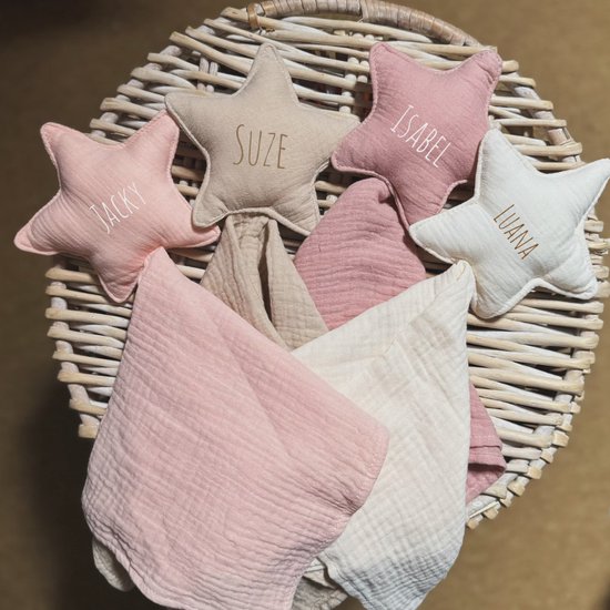 Baby cadeau mousseline knuffeldoek met naam (Khaki van Merkloos
