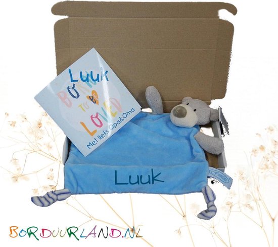 Baby Cadeau Pakket-Tutlap-Beer-Met naam Geborduurd- Kraam cadeau-Geboorte-Cadeau-Brievenbus-PakketjeKraam Cadeau-Kraam Cadeau van Tutlap