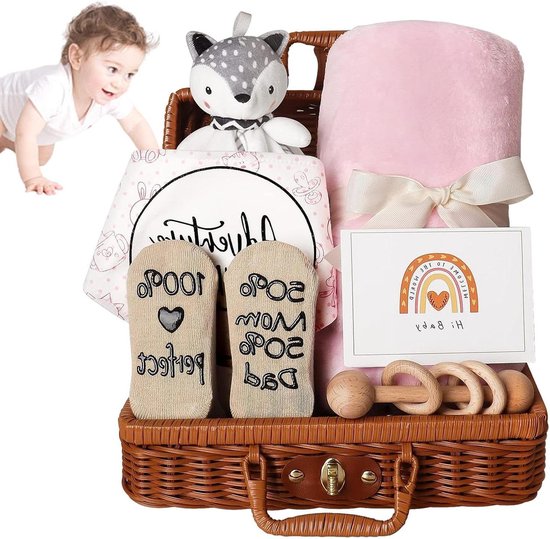 Baby Cadeauset - Baby Geschenk Pasgeboren Set - Baby Verzorgen - 7 Delig Inclusief Deken