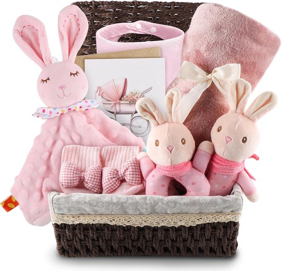 Baby cadeauset - Geboortecadeau meisje - Welkom kindje - Liefdevol samengesteld - 70 x 100 cm - Roze