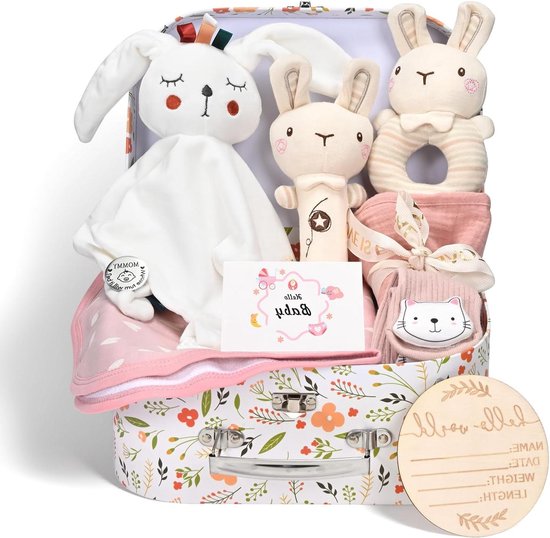Baby Cadeauset - Geboortegeschenk Pasgeborene - Verzorging en Herinneringen - 10 Delige Set - 100 x 125 cm - Roze