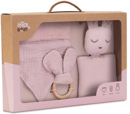 baby cadeauset - geschenk pakket - baby pakket - doudou - zeverslab - bijtring - baby cadeau van Merkloos