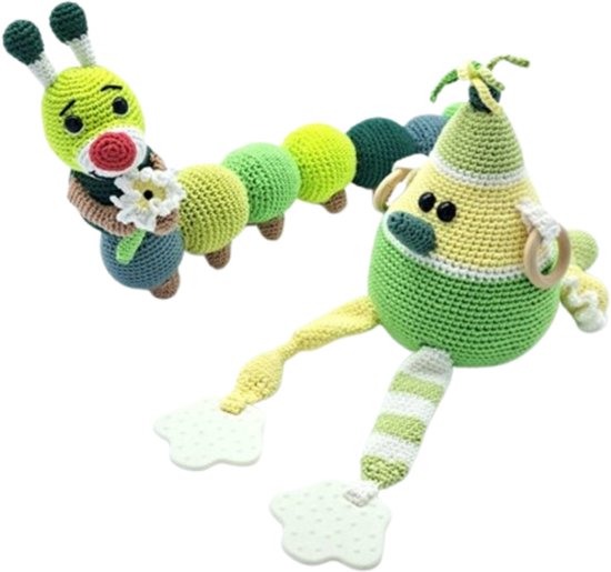 Baby Cadeauset – Kraamcadeau Jongens/Meisjes – Handgemaakte Gehaakte Rammelaar & Bijtspeeltje – Groen/Geel – Vanaf 0+ Maanden van HuggyBeez