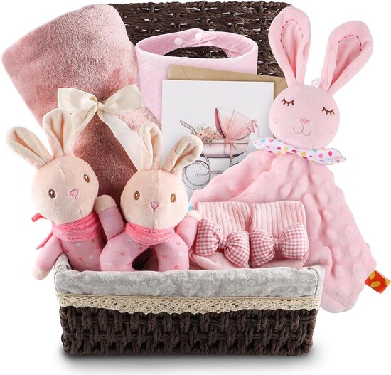 Baby cadeauset - Kraamcadeau meisje - Geboorte cadeau - Compleet met mand - 70 x 100 cm - Roze