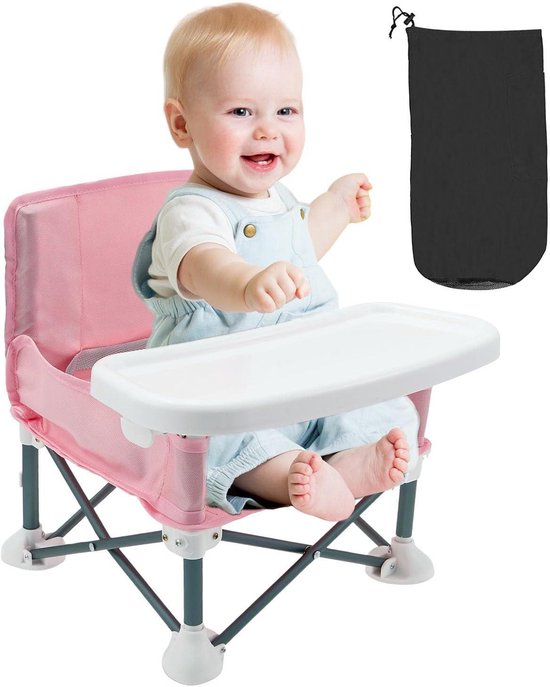 Baby Campingstoel - Kinderstoel - Veilig Eten - Inclusief Veiligheidstuigje - 38 x 35 x 36 cm - Roze