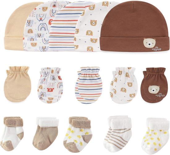 Baby Caps, Handschoenen en Dikke Warme Sokken voor Pasgeborenen - Essentials Accessoires (Hoeden, Handschoenen + Terry Sokken) 0-6 Maanden