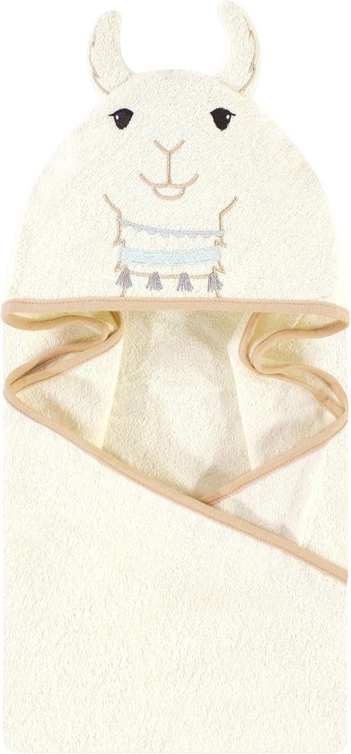 Baby Capuchon Handdoek - Zachte Badstof - Na het Baden - Dierengezicht Ontwerp - 84x84 cm - Neutrale Lama