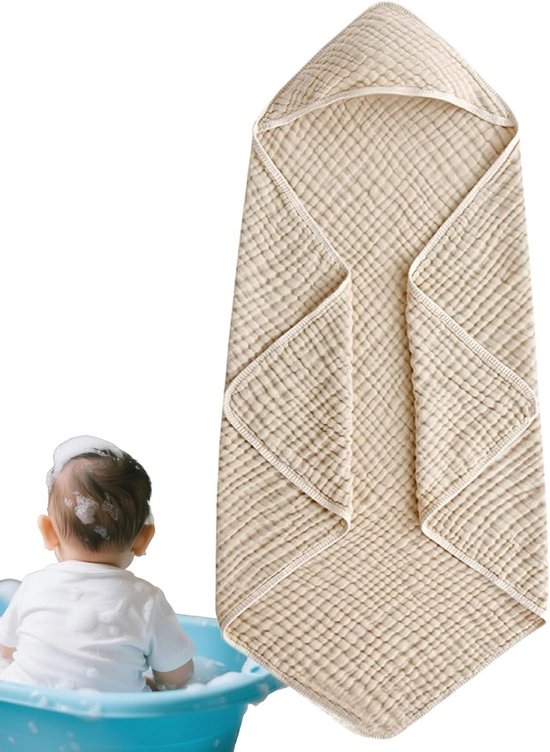 Baby Capuchon Handdoeken - Badcape Katoen - Na Bad Tijd - Sneldrogend Textiel - 89 x 89 Cm - Khaki