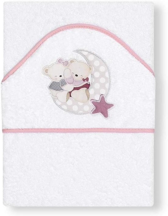 Baby Capuchonhanddoek - Badcape Baby - Baby Afdrogen - Extra Zacht Katoen - 100x100 cm - Wit Roze