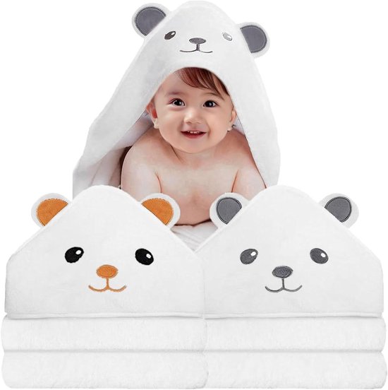 Baby capuchonhanddoeken - Badhanddoeken baby - Baby baden - Hoge waterabsorptie - 80 x 80 cm - Wit