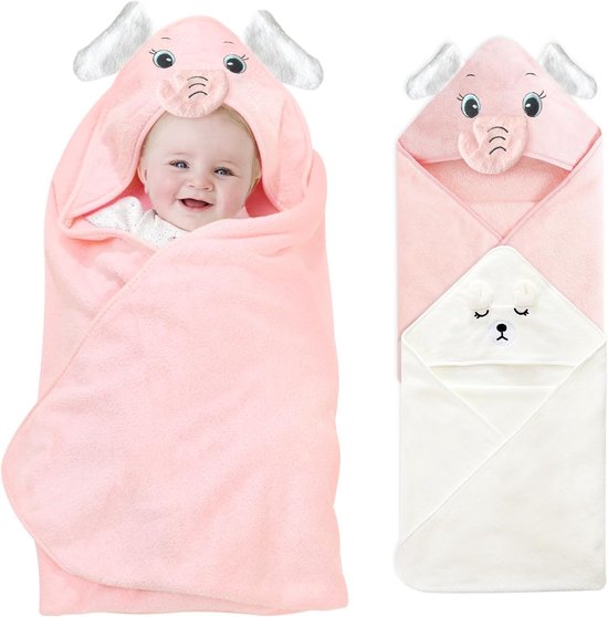 Baby capuchonhanddoeken - Zachte badstof - Na het badje - Super absorberend - 80 x 80 cm - Wit en roze van Merkloos