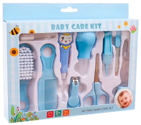 Baby Care Kit - 10 Delige Baby Verzorgingsset - Baby Geschenkset -Baby Verzorgings set blauw van Merkloos