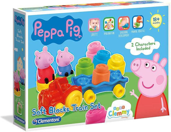 Baby Clementoni - Kleine Treinset Peppa Pig - Blokkenwagen - 14 stukjes, blokken voor kinderen van Clementoni