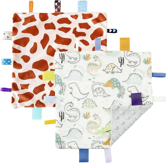 Baby Deken - Zachte deken - Knuffelen en Spelen - Huidvriendelijk Materiaal - 24 x 24 cm - Giraf en Dino