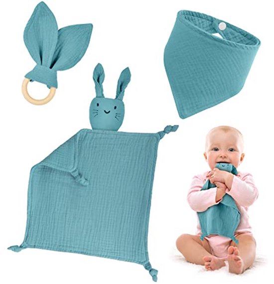 Baby Dekens set, Schattige Konijn Knuffeldoeken voor Peuters, Veilig en Comfortabel, Geschikt voor Wiegjes en Buggy's (Blauw) van Merkloos