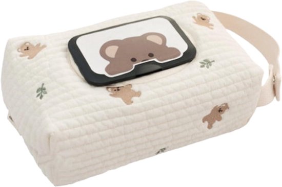 Baby Doekjes Houder - Herbruikbare Pouch - Onderweg Schoon - Katoenen Doek - 25 x 18 cm - Cartoon Beer