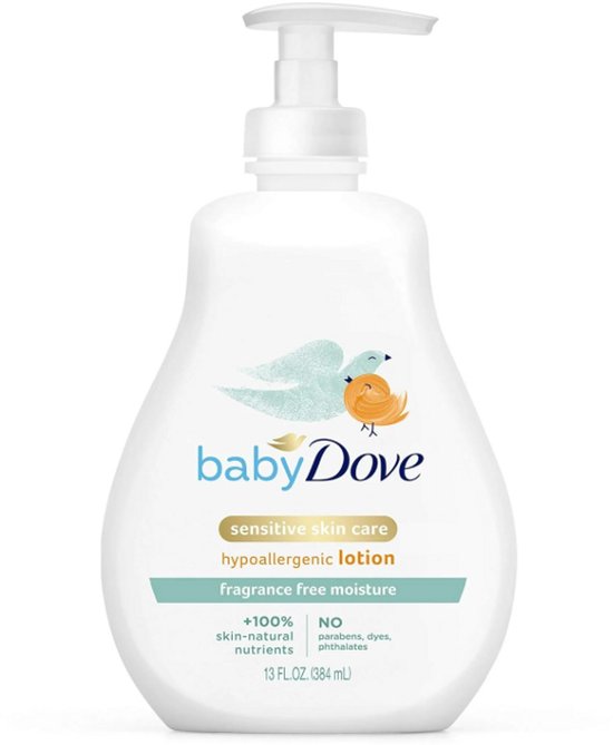 Baby Dove Fragrance Free Lotion Sensitive Moisture 384 ml – Baby Bodylotion Zonder Parfum – Hydraterende Lotion voor Gevoelige Babyhuid