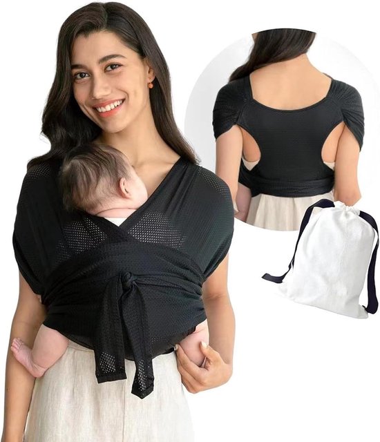 Baby Draagdoek - Ademend Katoen & Ergonomisch - Geschikt voor 3-15 kg (Zwart) van BYKAY