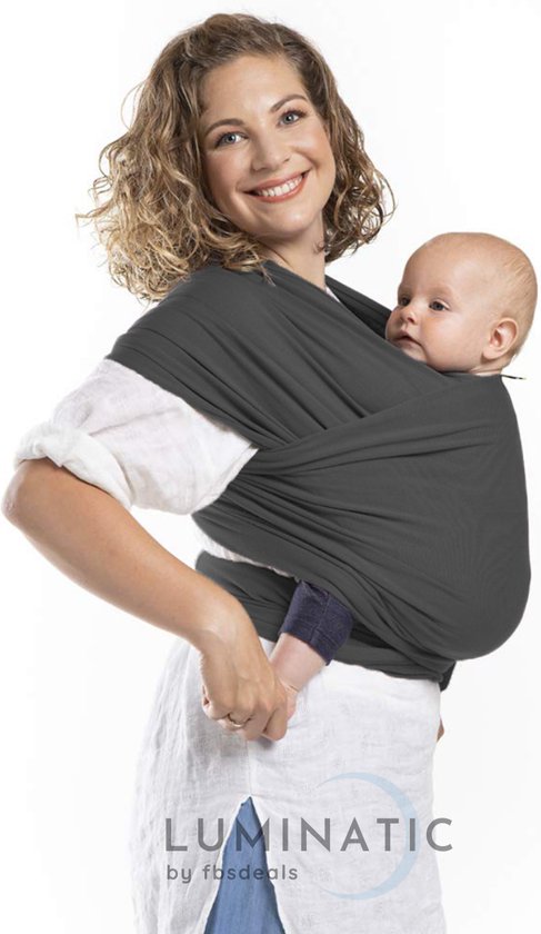 Baby Draagdoek - Babywrap - Baby Carrier - Babydrager - Buikdrager Baby – Baby Draagzak - Baby Sling - Geweven Doek - Wikkeldoek - Geen Kenmerk/Logo - Rekbaar | Luminatic® | Ergonomisch | Met Tasje | Donker Grijs van Luminatic®