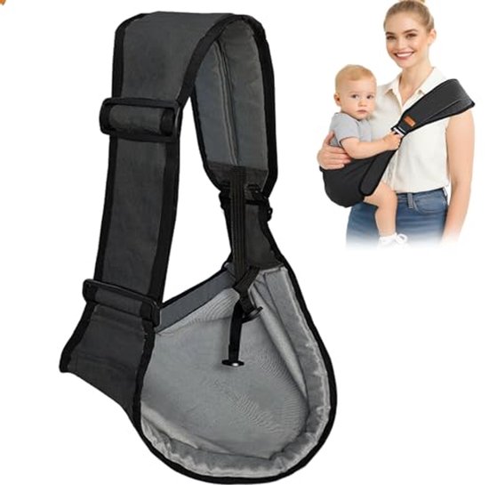 Baby Draagzak - Kinderdrager - Schouderdrager Baby - Ergonomische Schuin gedragen Baby Drager - Lichtgewicht & Draagbaar - Voor Uitjes - Rugondersteunend - Zwart