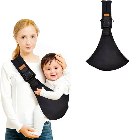 Baby draagzak, verstelbare en lichte draagzak voor pasgeborenen en peuters (4,5-14,5 kg), met veiligheidsgesp (stof, zwart). van Merkloos
