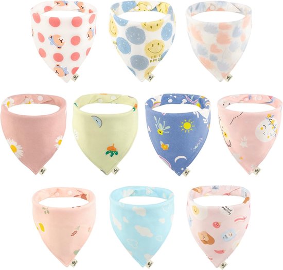 Baby driehoekige slabbetjes, 10 stuks mousseline halsdoeken, slabbetjes voor jongens en meisjes, zachte en absorberende spuugdoek slabbetjes van Vicloon