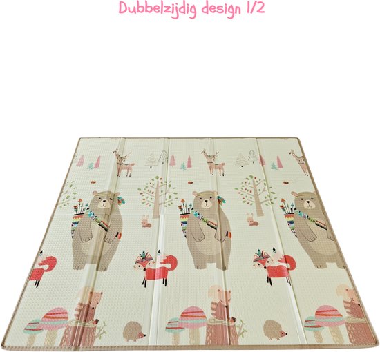 Baby dubbelzijdig speelkleed 180*200*1,5cm - extra breed - lichtgewicht foam - opvouwbaar- dubbelzijdig speelkleed - met luxe afwerking - en met opbergtas van Merkloos