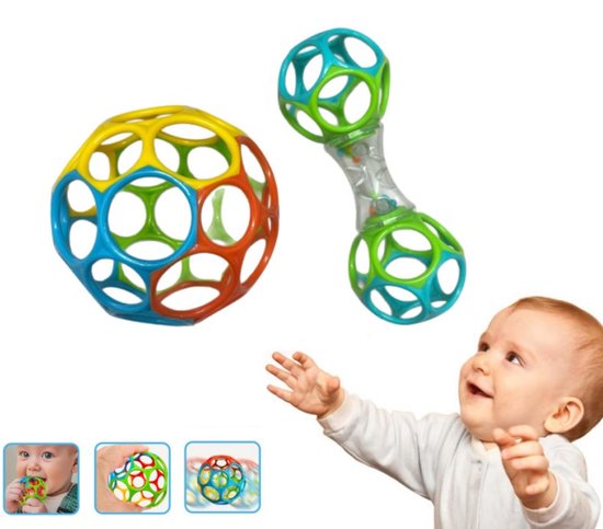 Baby Easy-Grip Bal en Rammelaar Set van 2, Educatief Sensorisch Speelgoed voor Pasgeborenen, BPA-Vrij, Stimuleert Oog-Hand Coördinatie, Geschikt voor Baby's vanaf 0 Maand van Merkloos