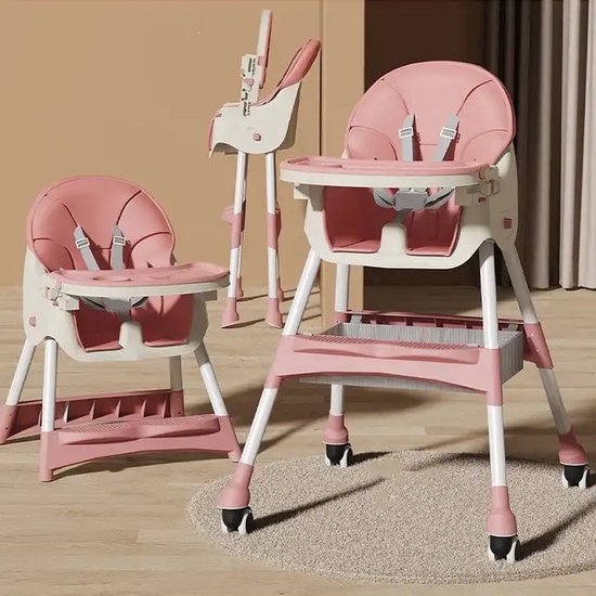 BABY EETSTOEL – ROZE - DRAAGBARE KINDERSTOEL VOOR VOEDEN EN ETEN – OPVOUWBARE BABYSTOEL 0–12 MAANDEN – VEILIG EN GEMAKKELIJK SCHOON TE MAKEN van Merkloos