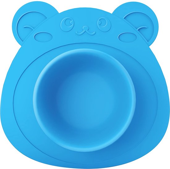 Baby- en kinderkom bord, antislip- en kantelbord, blauwe teddybeer van Toddlekind