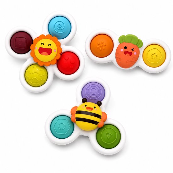 Baby Fidget Spinners - Badspeelgoed met Zuignap - 3 Stuks - Multicolor van Huipooh